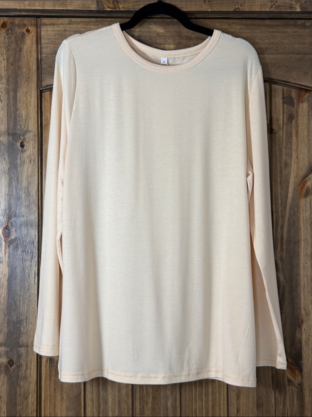 Essential Long Sleeve Crew Neck Top in Light Cream